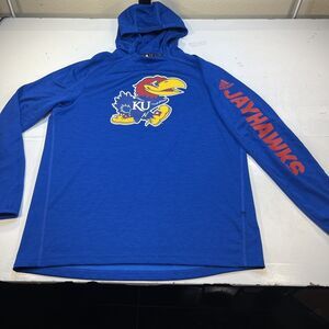 KANSAS JAYHAWKS ADIDAS COLLEGE FOOTBALL HOODIE HOODED SWEATSHIRT Sz Mens L Blue